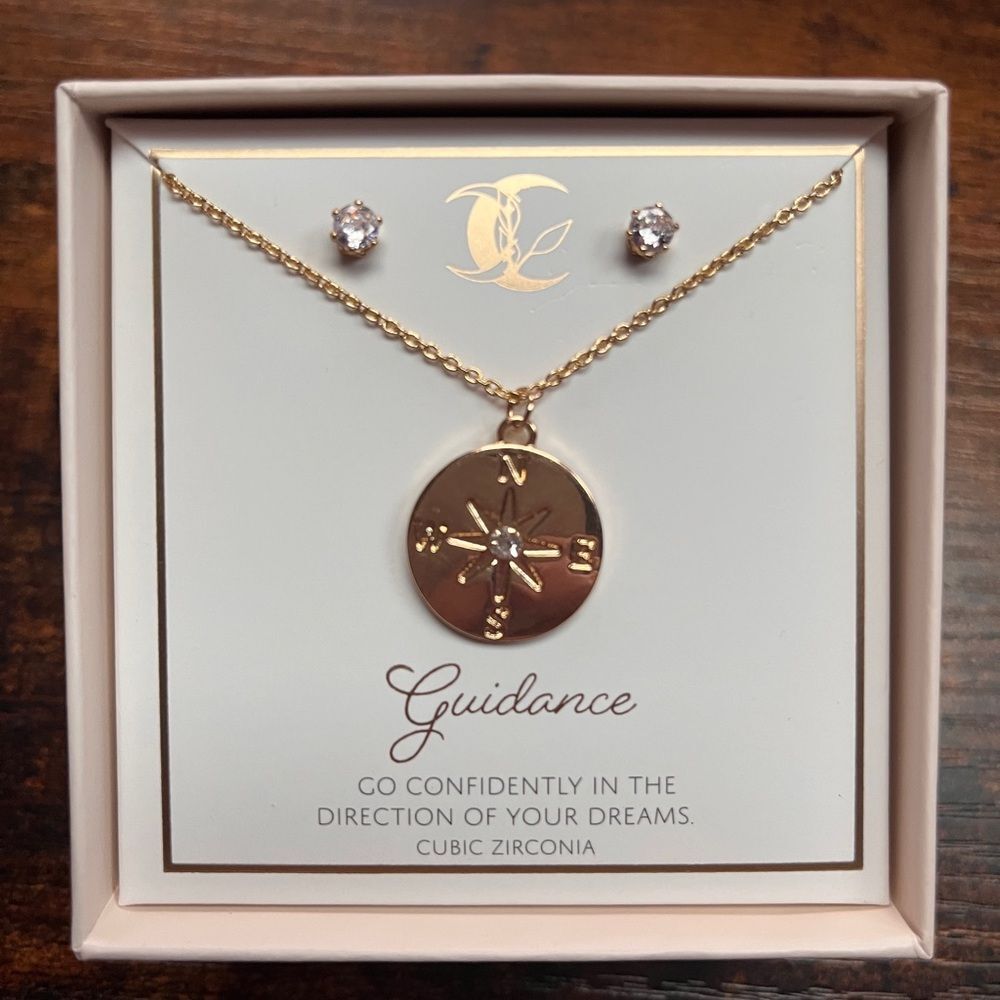 Cubic Zirconia Compass Necklace Set